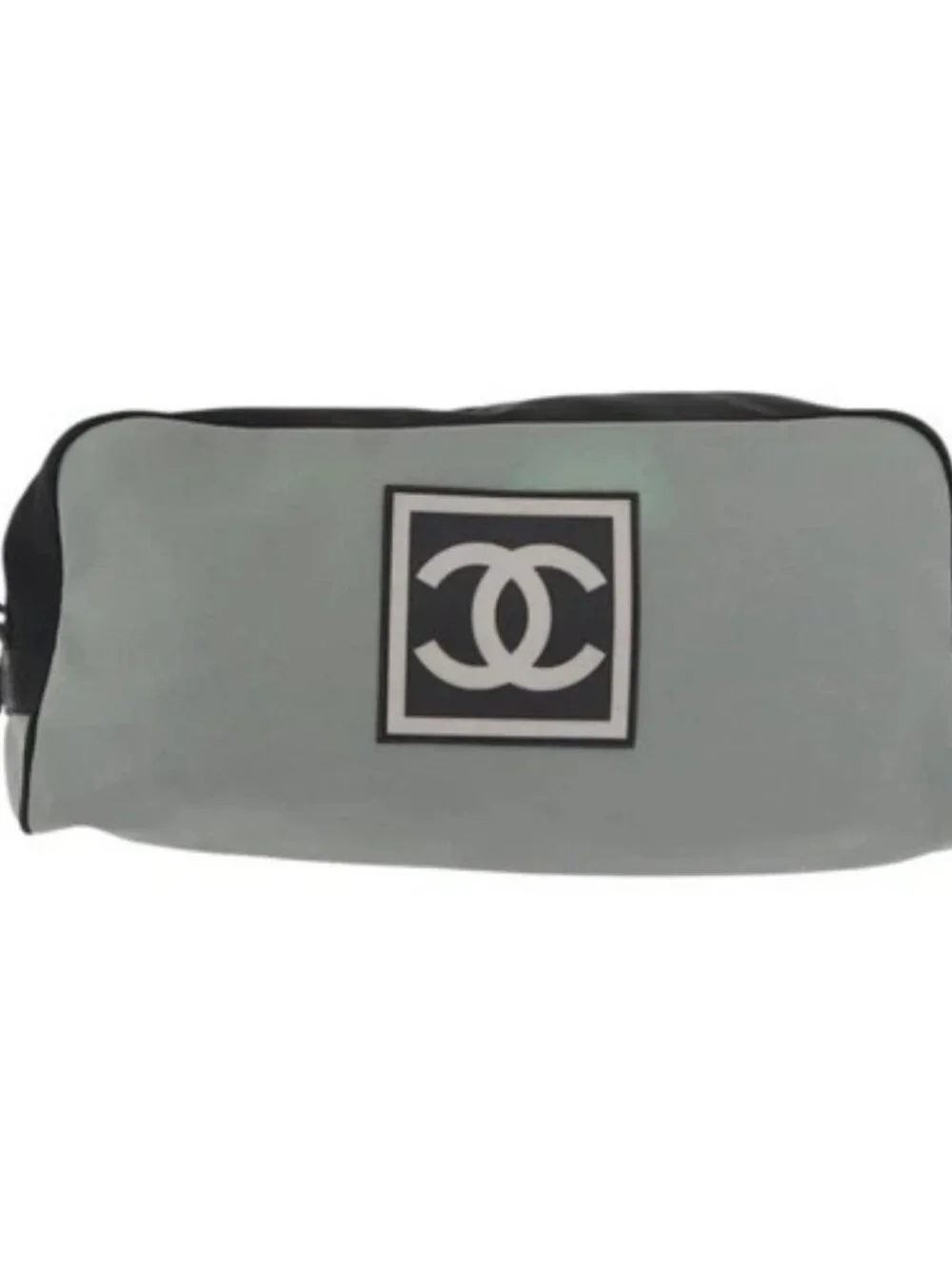 CHANEL Sports Shoes case Nylon Gray Silver CC Auth BA10281